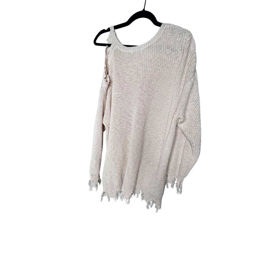 CATO DISTRESSED COLD SHOULDER HEART SWEATER SIZE 18/20 - Picture 4 of 6
